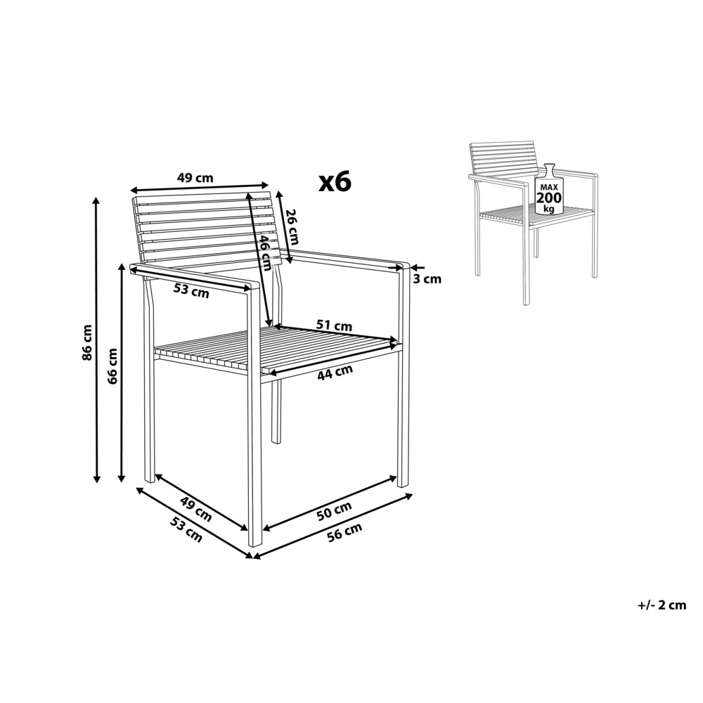 Set da pranzo da giardino da 7 pezzi in legno di teak chiaro con struttura in metallo argento 6 sedie