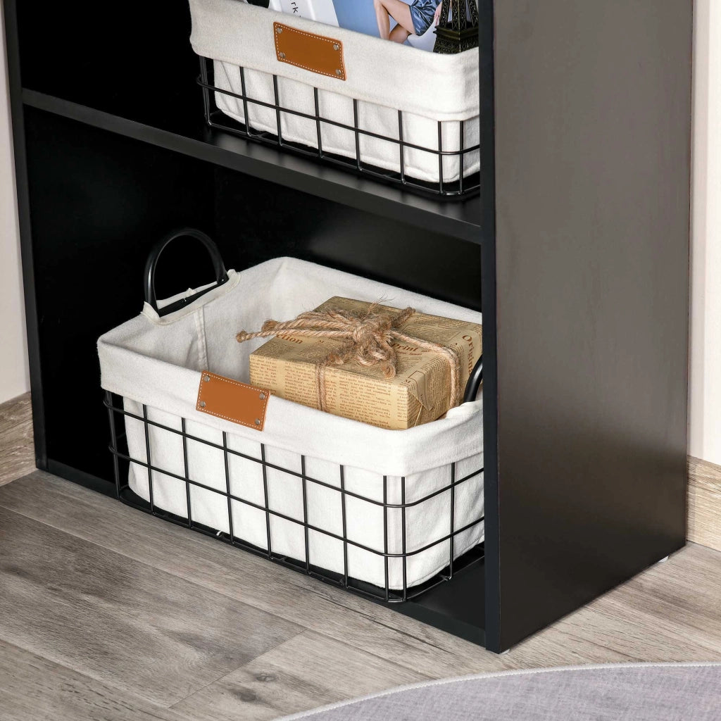 EasyComfort Scrivania PC in Legno con 6 Ripiani Portaoggetti Laterali, 120x55x120 cm, Nero