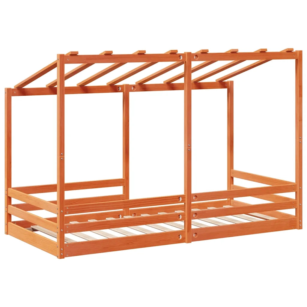 Letto Bambini | Letto Infantile | Lettino con Tetto Marrone Cera 80x200 cm Massello Pino