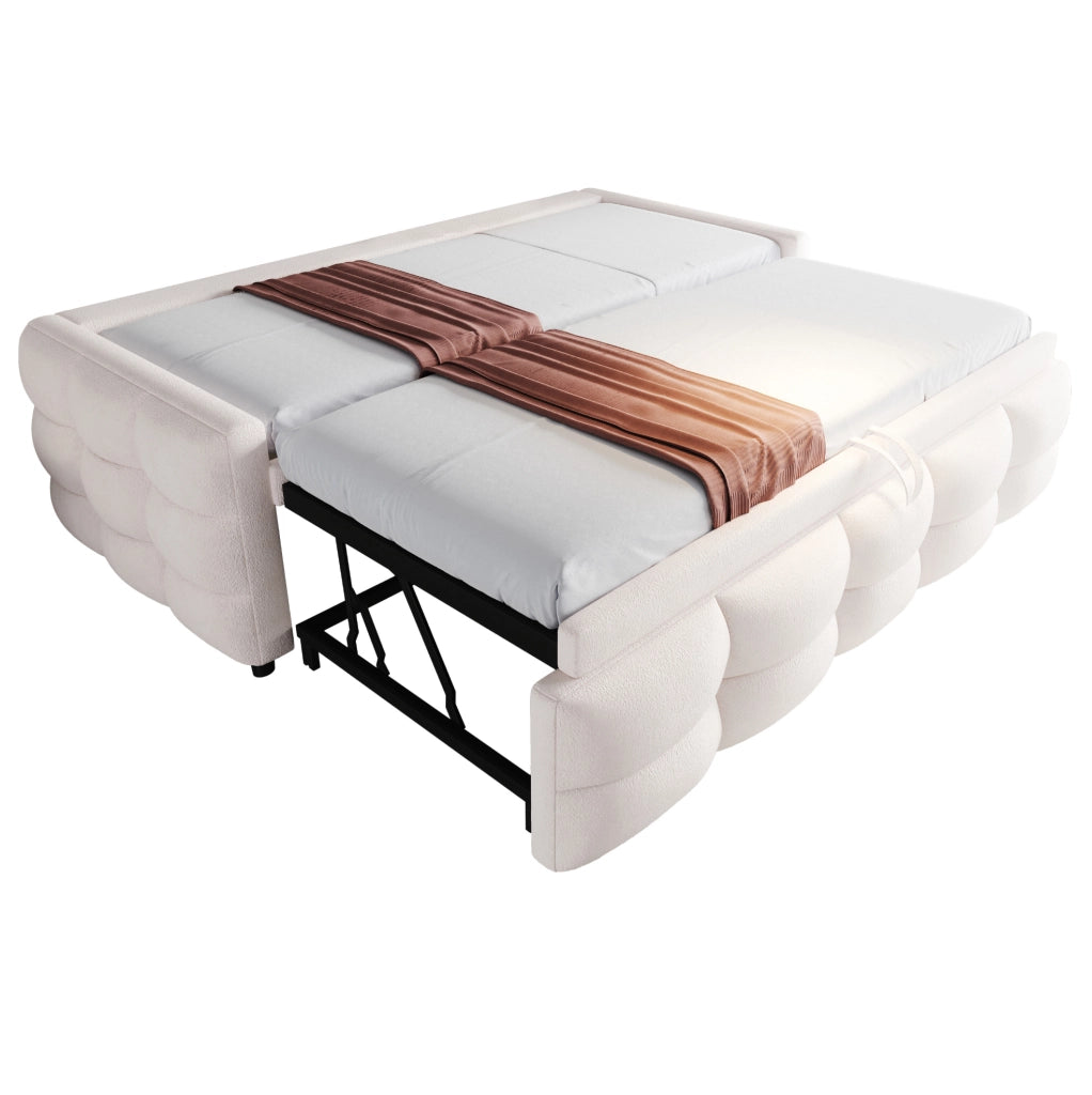 Letto imbottito estraibile 90/180x190 cm in Teddy beige con rete a doghe