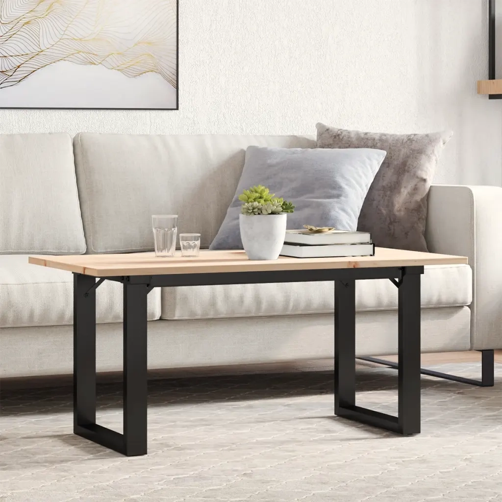 Tavolino da Salotto Telaio a O 90x40x45cm Legno Pino e Acciaio