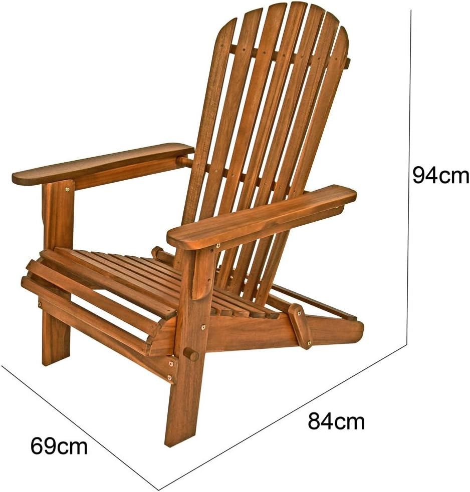 Deuba® Sedia prendisole relax Adirondack in legno d' acacia pieghevole estremità arrotondate per giardino o terrazza
