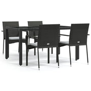 Set da Pranzo da Giardino 5 pz | Set Salotto da Giardino Nero con Cuscini in Polyrattan