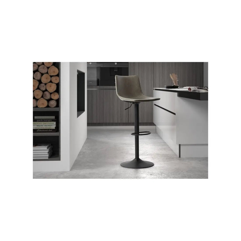 Sgabello da bar SOUL – PU grigio – Altezza regolabile 88-109 cm – Piedi in metallo – Stile vintage