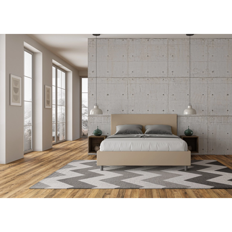 Letto imbottito Matrimoniale 160x190 cm Adele - Con rete,Microfibra,Ocra