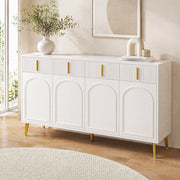 Credenza con 4 ante e 4 cassetti in MDF bianco con ripiani regolabili e dettagli dorati 140 × 38 × 82 cm