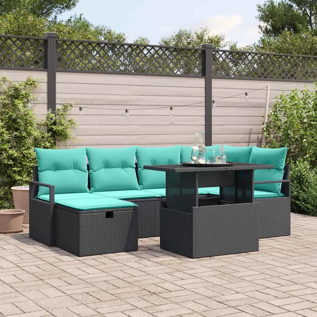 Set Divano da Giardino con cuscino 7 pcs Nero Poly Rattan 3359803