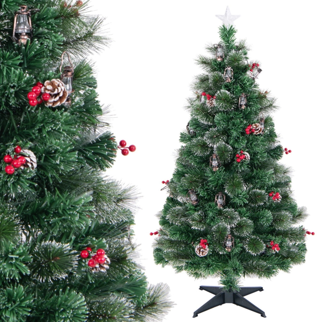 Albero di Natale 150cm con 8 modalit¨¤ di illuminazione luci led fibre ottiche, Albero natalizio artificiale ago di pino-Alberi di Natale