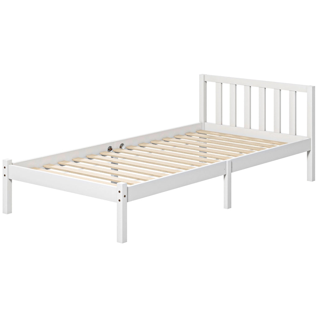 Letto singolo in legno massello con testiera e rete a doghe ¨C zephmum ¨C bianco 90x190 cm