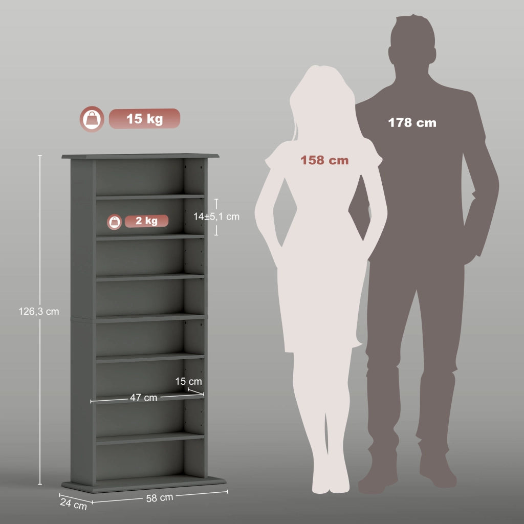 Cassettiera per CD e DVD con 8 compartimenti e 6 ripiani regolabili ¨C zephmum ¨C grigio