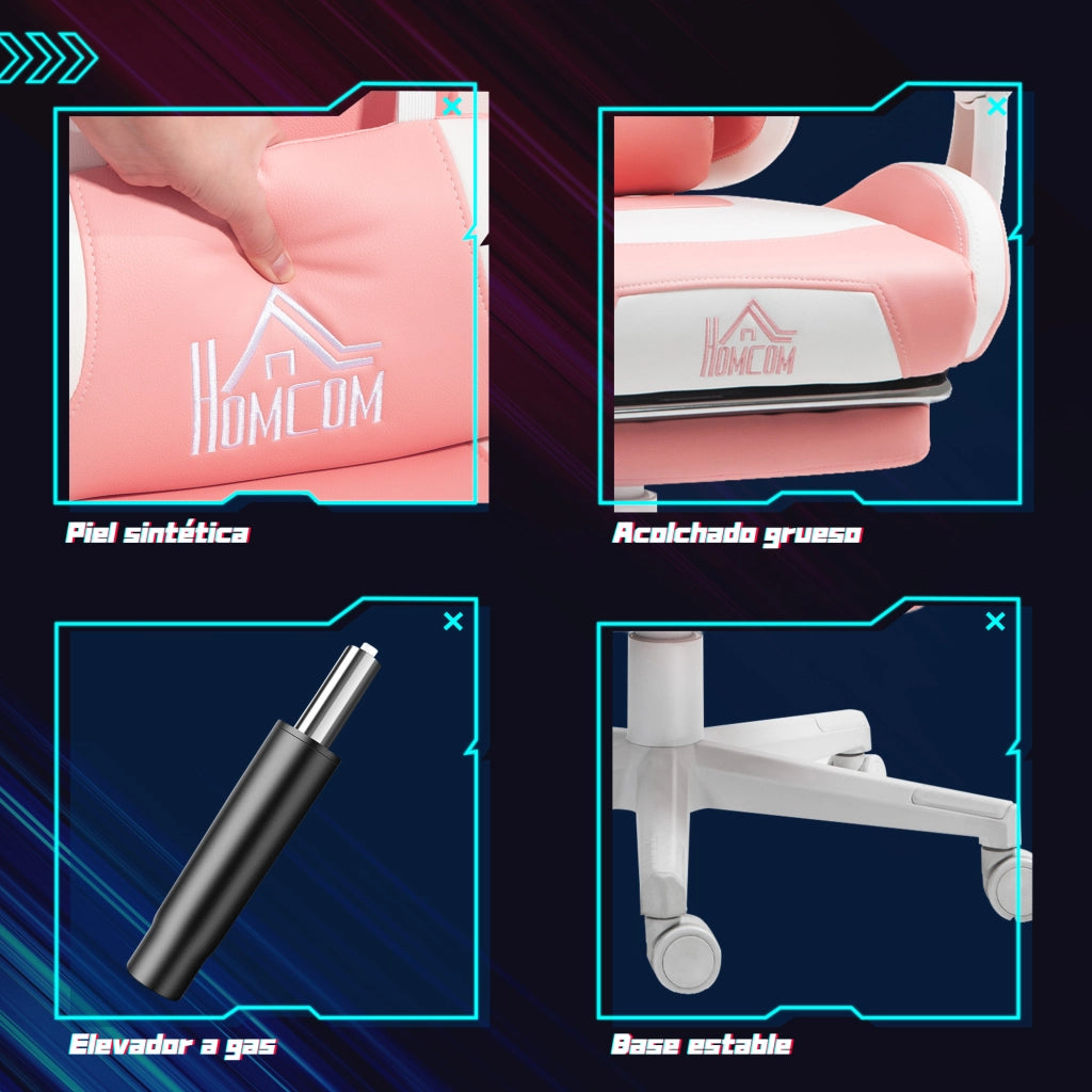 Sedia Gaming Reclinabile con Poggiapiedi Regolabile ¨C Zephmum ¨C Rosa