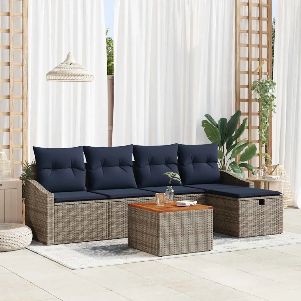 Set Divano da Giardino con cuscino 6 pcs Grigio Poly Rattan 3360895