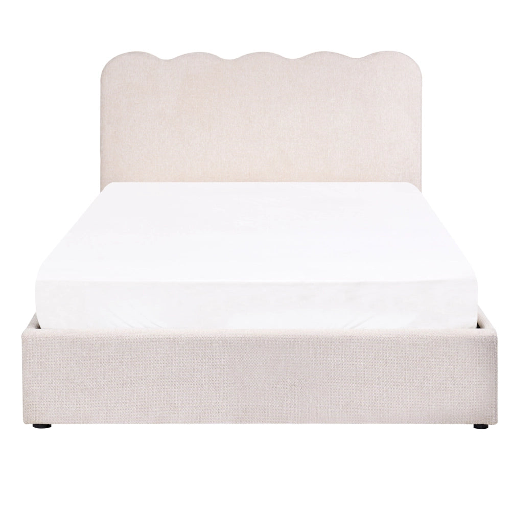 Letto in tessuto beige chiaro 140 x 200 cm contenitore elevabile con testiera e rete a doghe