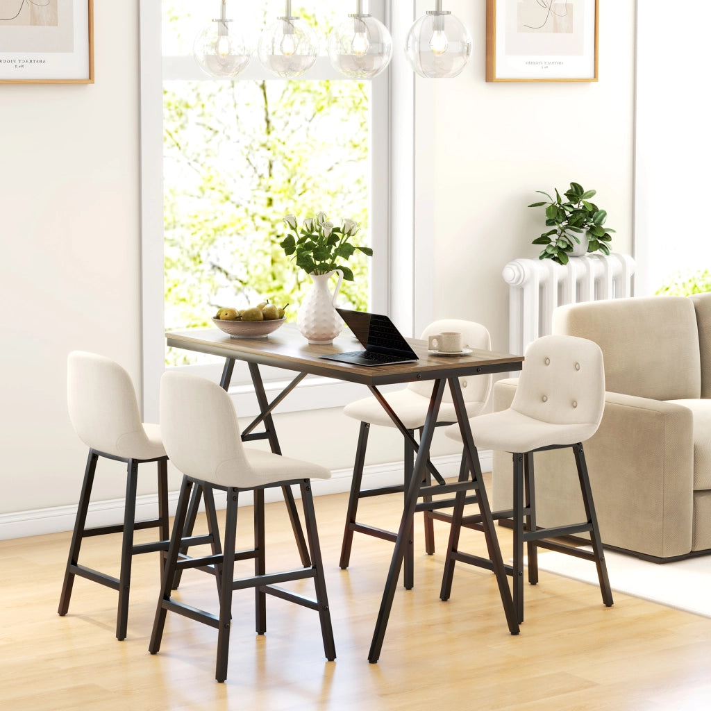 Set tavolo e 4 sedie ¨C Xylo ¨C tessuto effetto lino beige con schienale imbottito capitonn¨¦