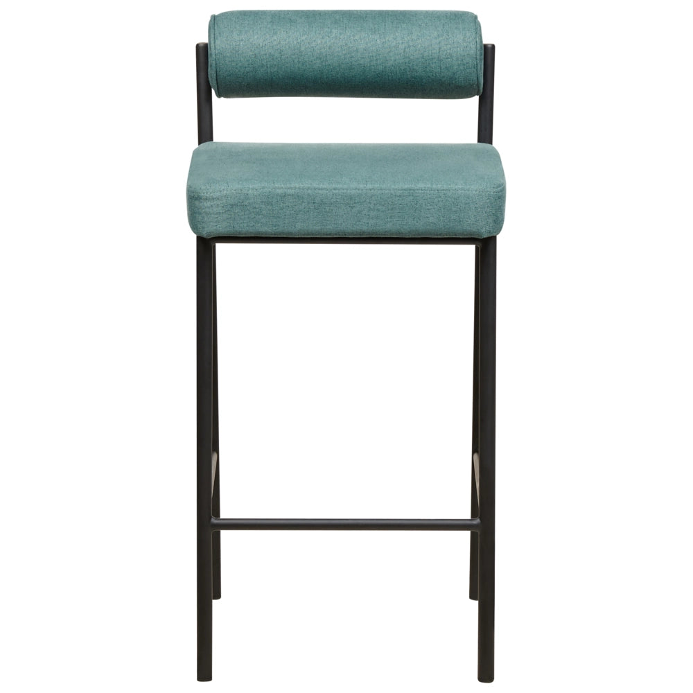 Set di 2 sedie da bar con rivestimento in poliestere verde acqua e gambe in metallo nero Sgabelli senza braccioli con schienale arrotolabile Cucina moderna per la sala da pranzo