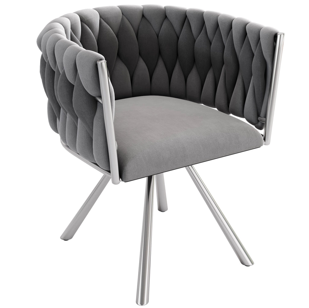 Set di 2 sedie da pranzo in velluto con rotazione a 360°; grigio e argento