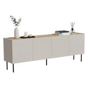 Credenza Sagrado, Madia da salotto con quattro ante battenti e vani interni, Rialzata da terra, 200x40 h70 cm, Beige e Rovere