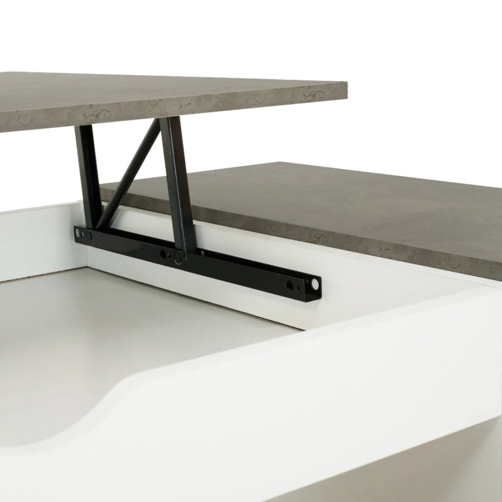 IDMarket - Tavolino ELEA rettangolare alzabile con cassa in legno bianco ed effetto cemento