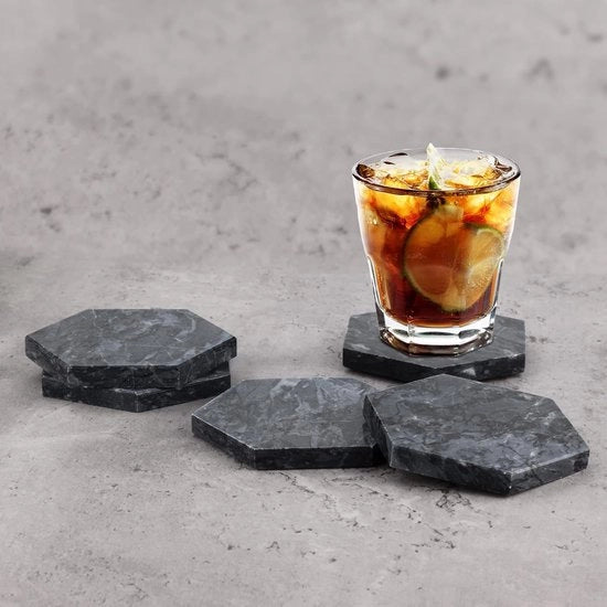 Onderzetters in marmo nero, marmo, sottoporta assorbenti con base di curcuma, sottoporta per bicchieri adatti per bar, caffè, casa, festa, ufficio, regalo per amici (DL014)