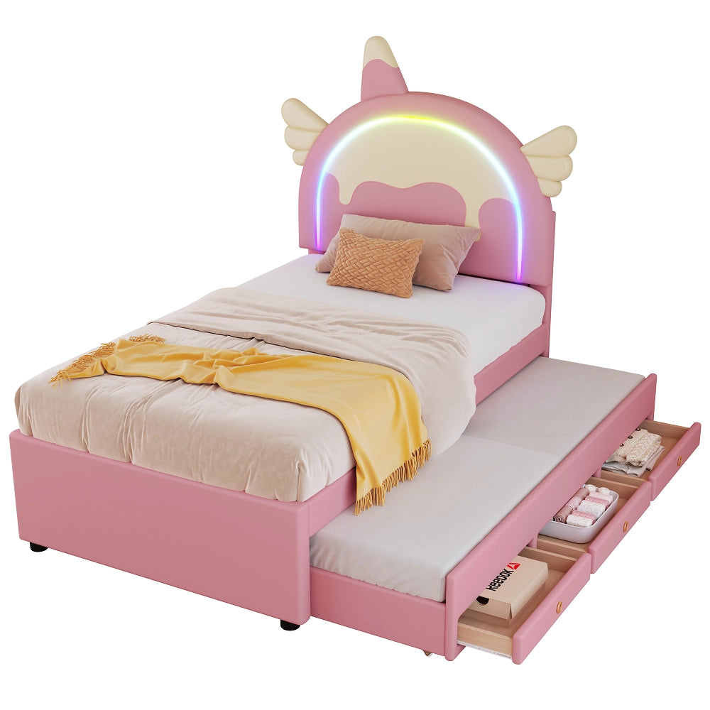 Lit con cassetti a forma di unicorno per bambini 90x200 cm - Xylo - Rosa