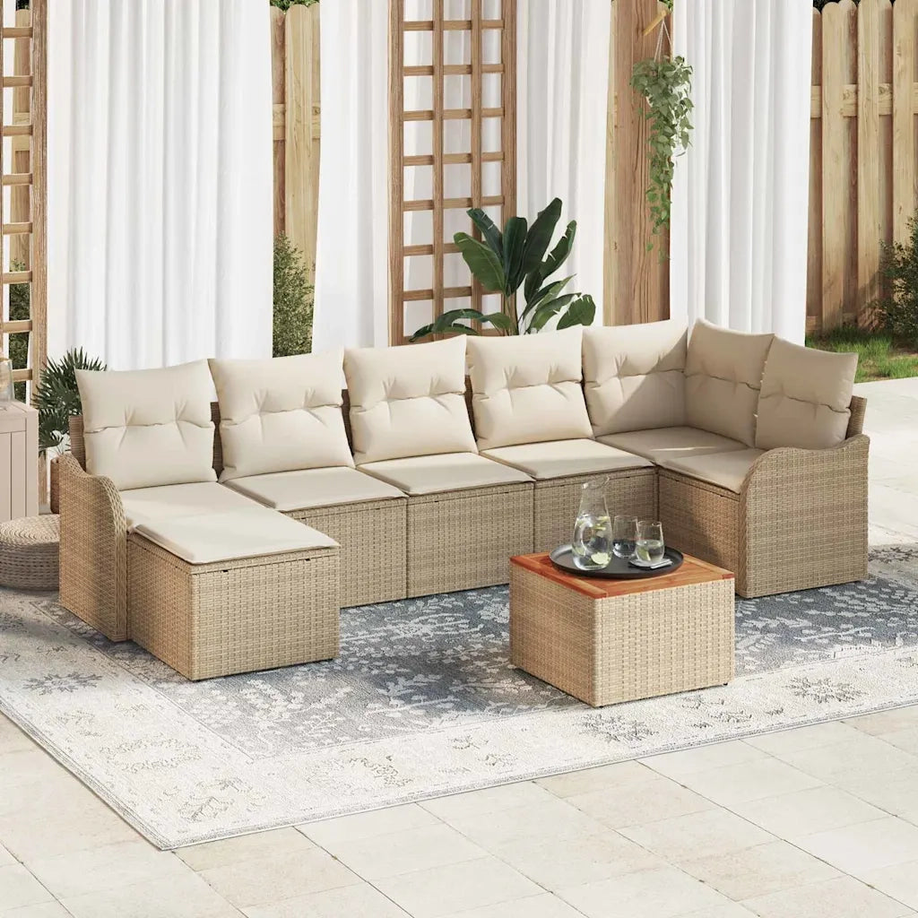 Set Divano da Giardino con cuscino 8 pcs Beige polyrattan