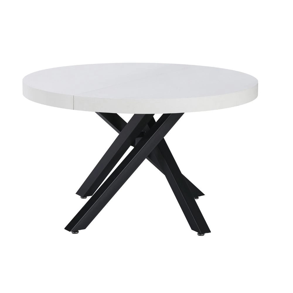 Tavolo rotondo allungabile Raven con piano bianco opaco e gambe shangai nero 120x120x75H
