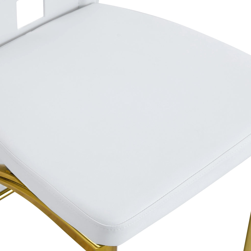 Sedia da sala da pranzo set 2 in pelle PU con schienale traforato e gambe in metallo bianco e oro per soggiorno moderno