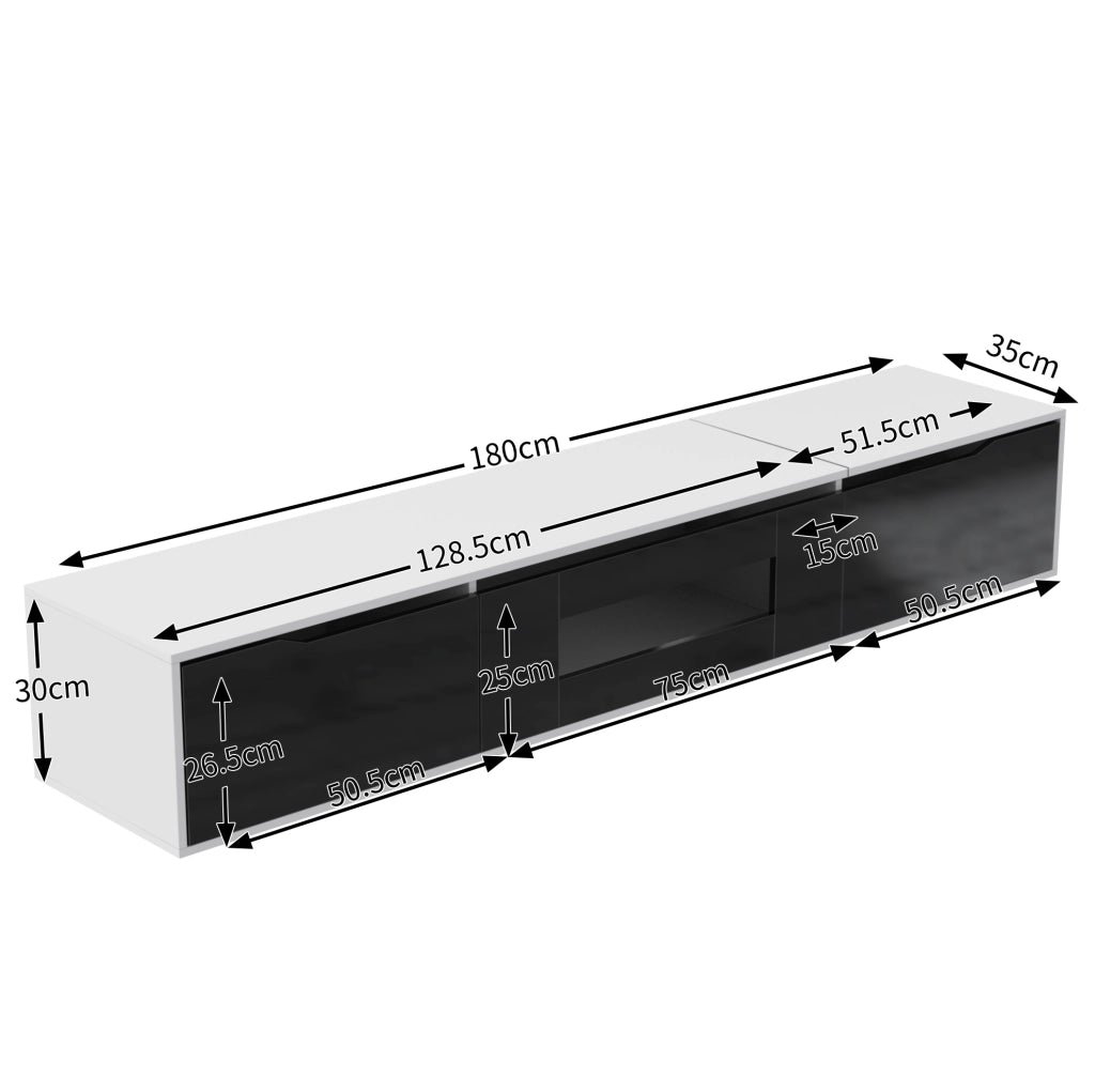 mobile TV 180x35x30 cm nero e bianco lucido – LED multicolore