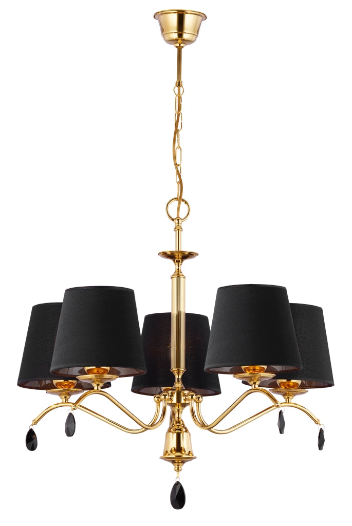 Lampadario Egida Jupiter oro, paralumi neri, 5 luci 5xE27