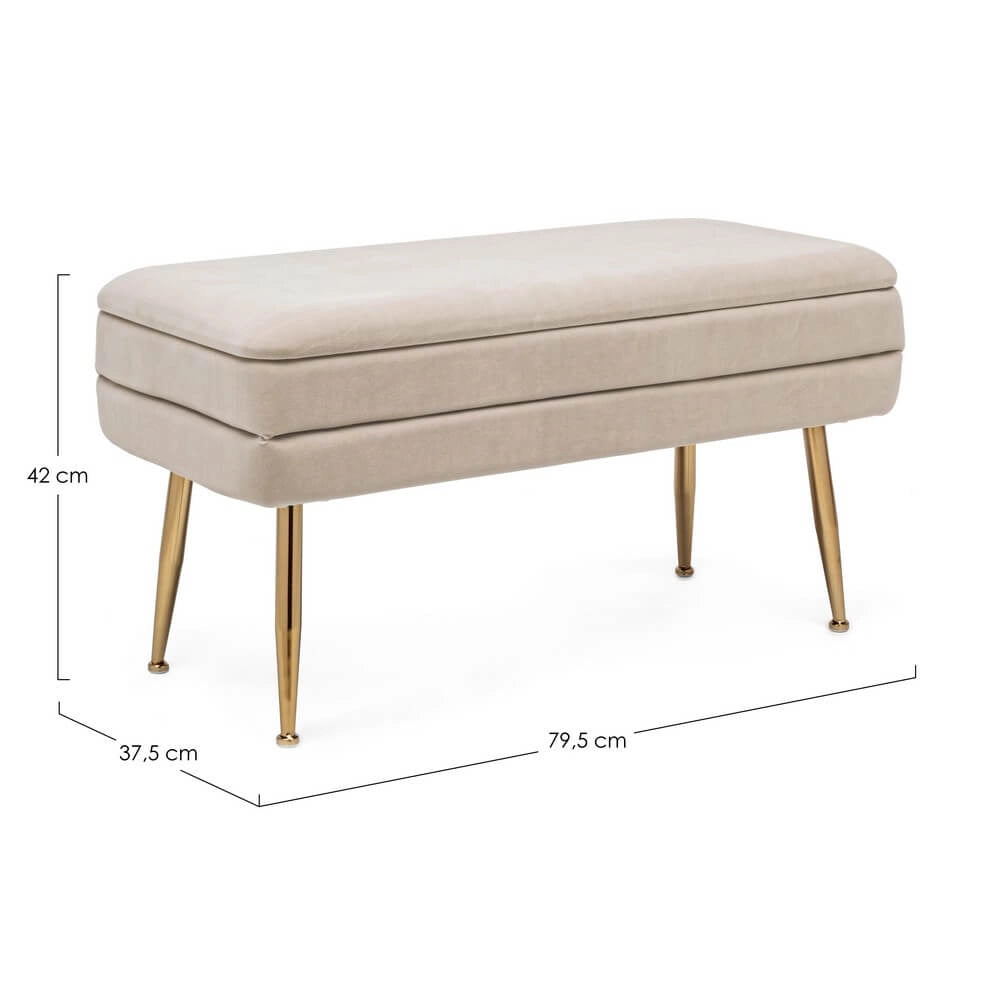 Panca contenitore in velluto con gambe dorate glam - SERENA