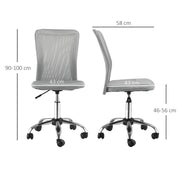 SEDIA DA UFFICIO ERGONOMICA SENZA BRACCIOLI IN TESSUTO A RETE, ALTEZZA REGOLABILE E 5 RUOTE, GRIGIO