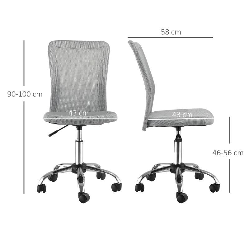 SEDIA DA UFFICIO ERGONOMICA SENZA BRACCIOLI IN TESSUTO A RETE, ALTEZZA REGOLABILE E 5 RUOTE, GRIGIO