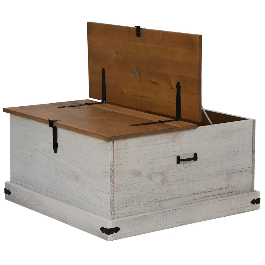 Cassapanca HALDEN Bianco 91x91x47 cm in Legno Massello di Pino