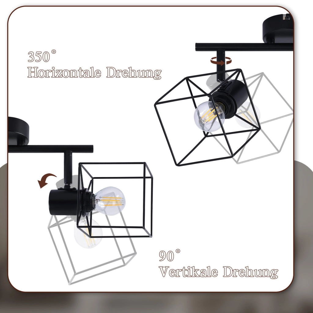 ZMH Faretto da soffitto 2 fiamme orientabile a 350° lampada da soffitto vintage in metallo per soggiorno