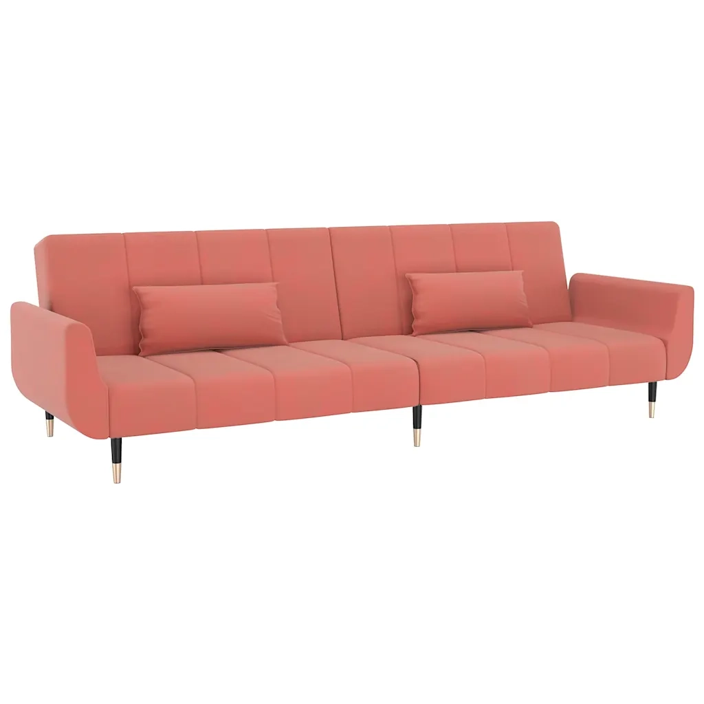 Divano letto | Sof¨¤ letto | Letto singolo a 2 Posti con 2 Cuscini Rosa in Velluto