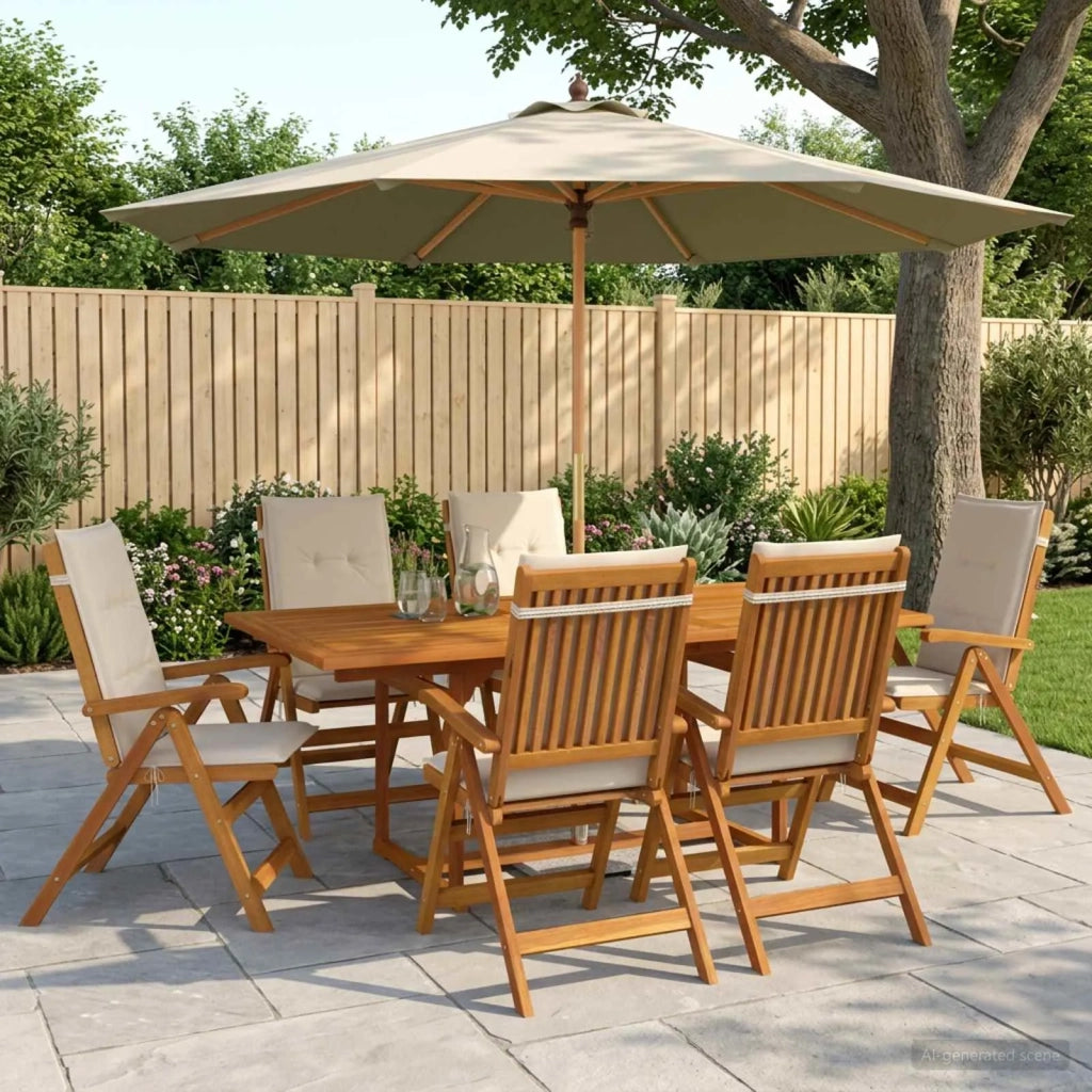Set da pranzo da esterno con ombrellone 8 pz Bianco Crema 3438554