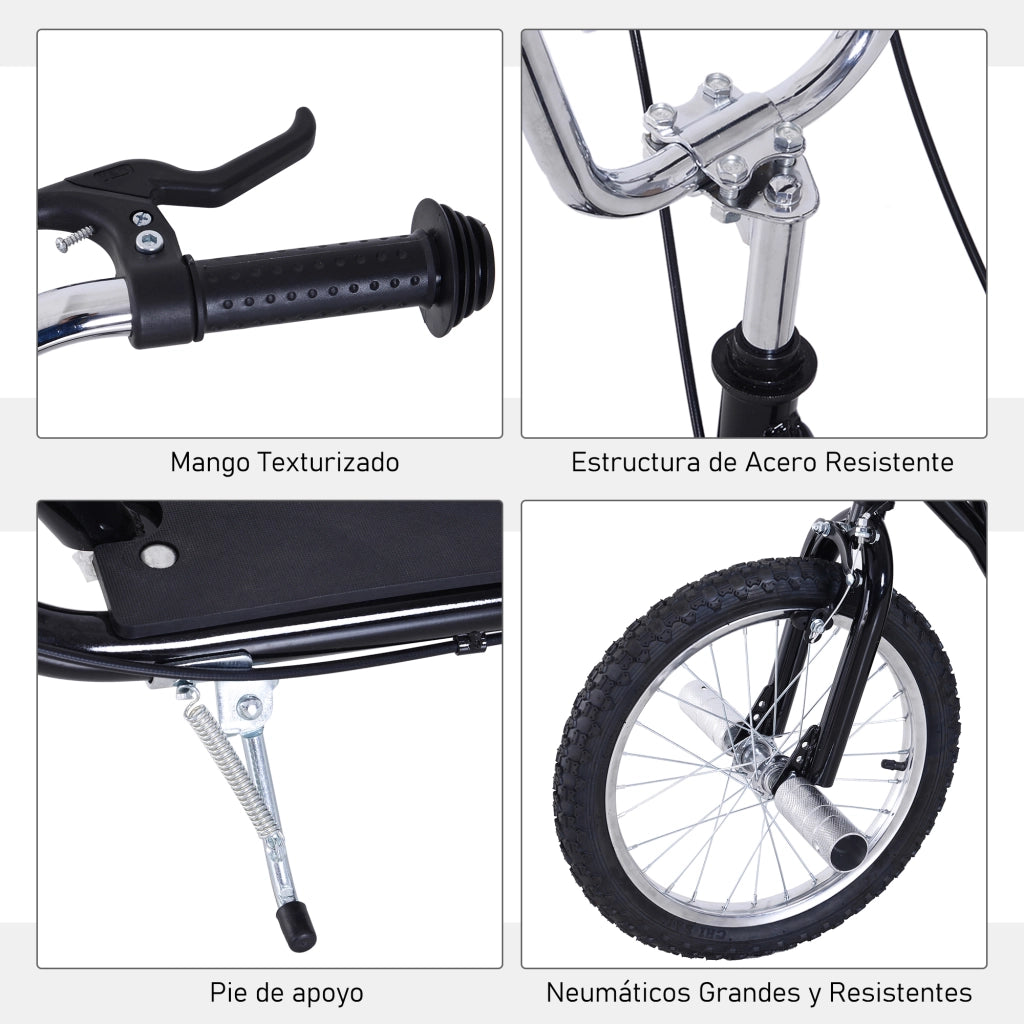 Scooter per bambini 5+ anni con ruote 16' pneumatici ¨C zephmum ¨C 143x58x92-100 cm nero
