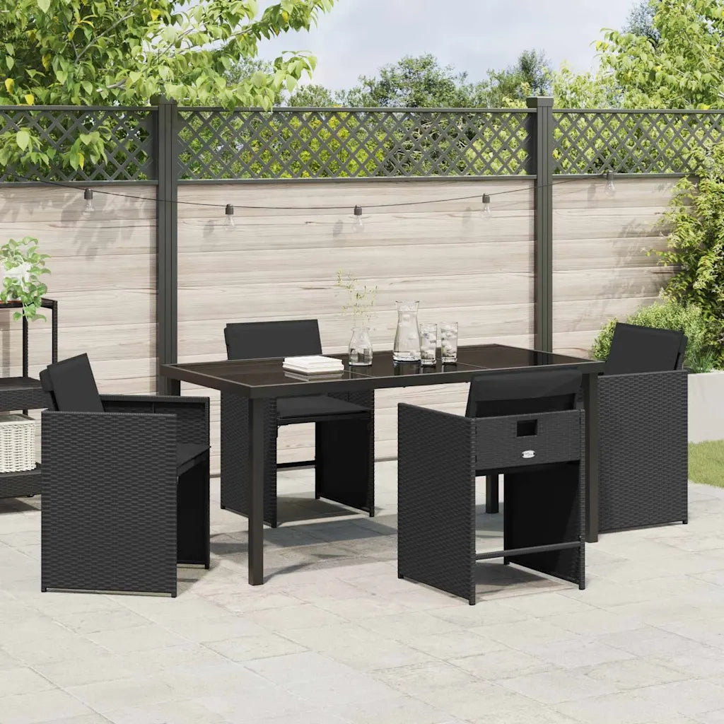 Set da Pranzo per Giardino con cuscino 5 pcs Nero polyrattan 3379978