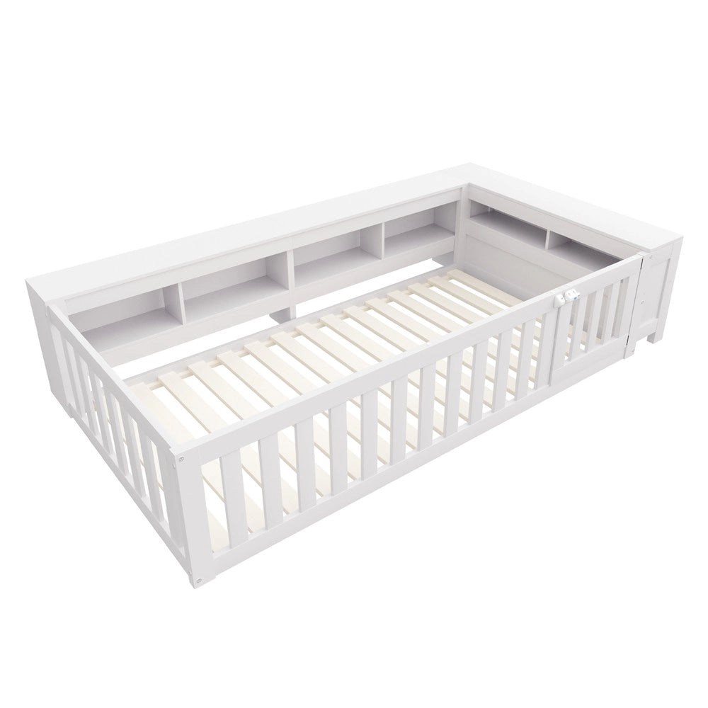 Letto Singolo Bambini con Contenitore e Rete a Doghe ¨C MINIMAL ¨C Massello Bianco 90x200