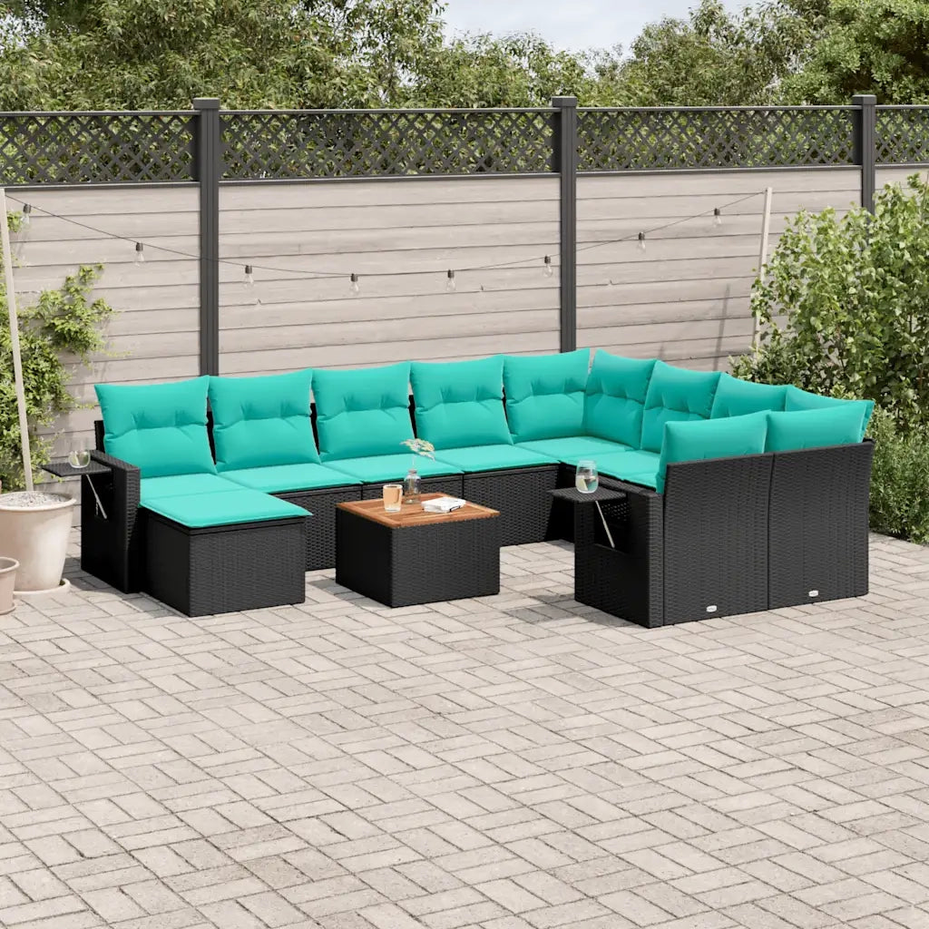 Set Divani da Giardino 11 pz con Cuscini Nero in Polyrattan 3224853