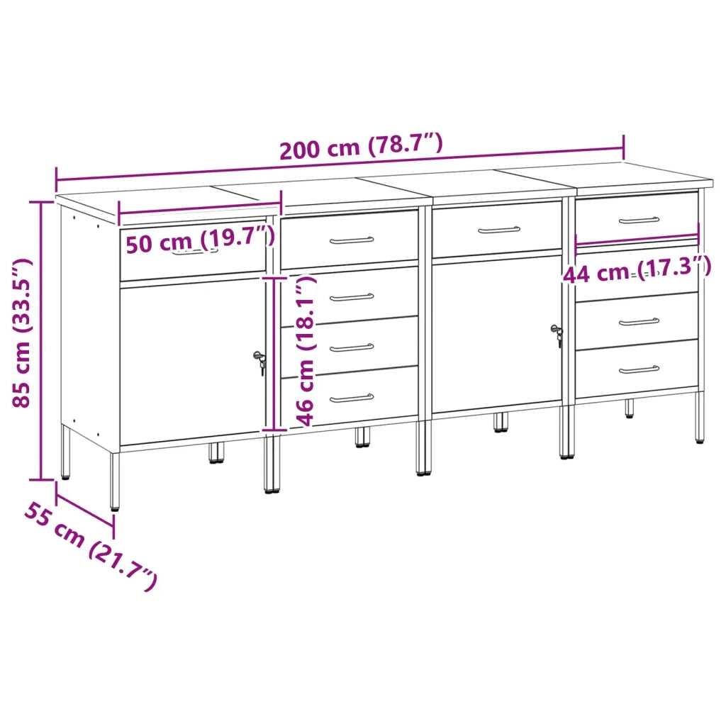 Mobile da lavoro 4 pcs Nero e Grigio 200 x 55 x 85 cm 3321386