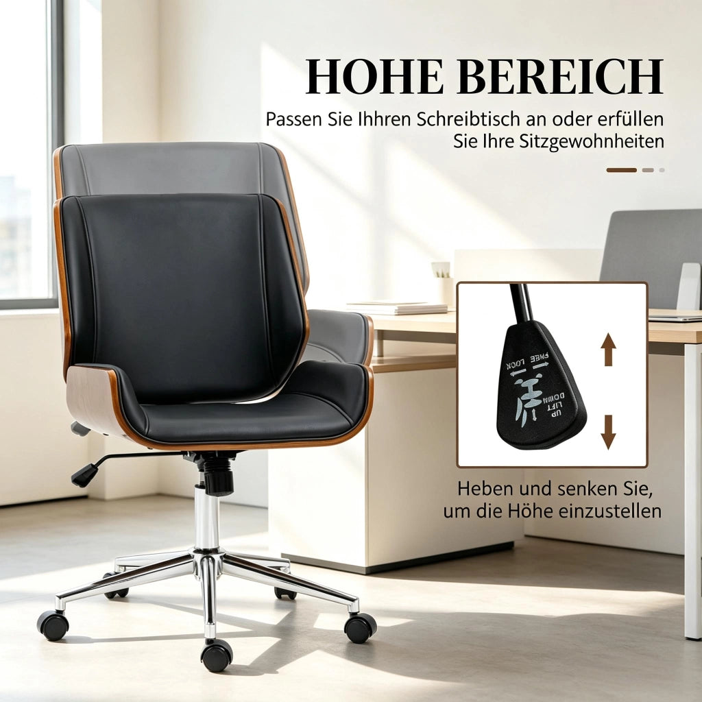 Sedia da ufficio ergonomica girevole con altezza regolabile e base in acciaio a 5 ruote nero e marrone scuro
