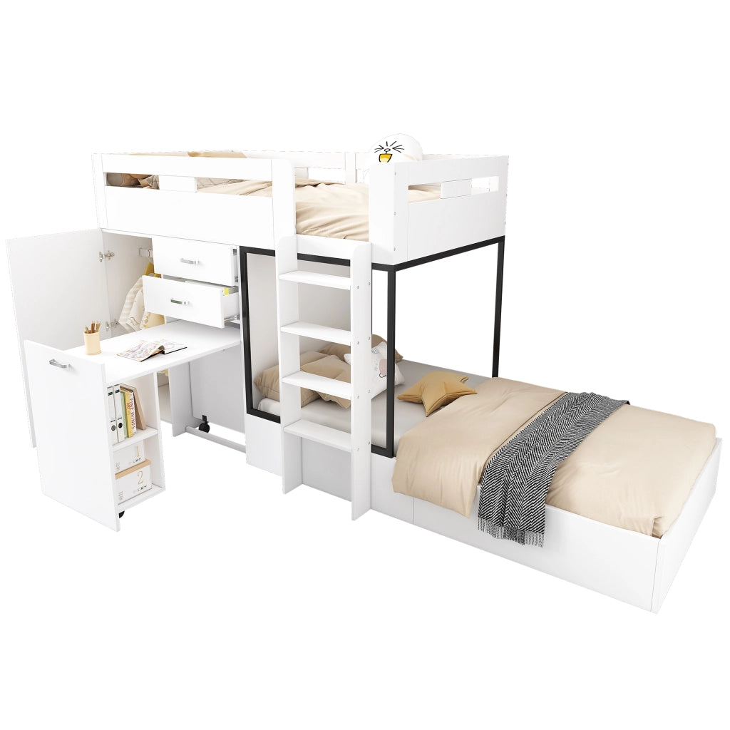 Letto a castello con scrivania estraibile e guardaroba in MDF 90x200 cm