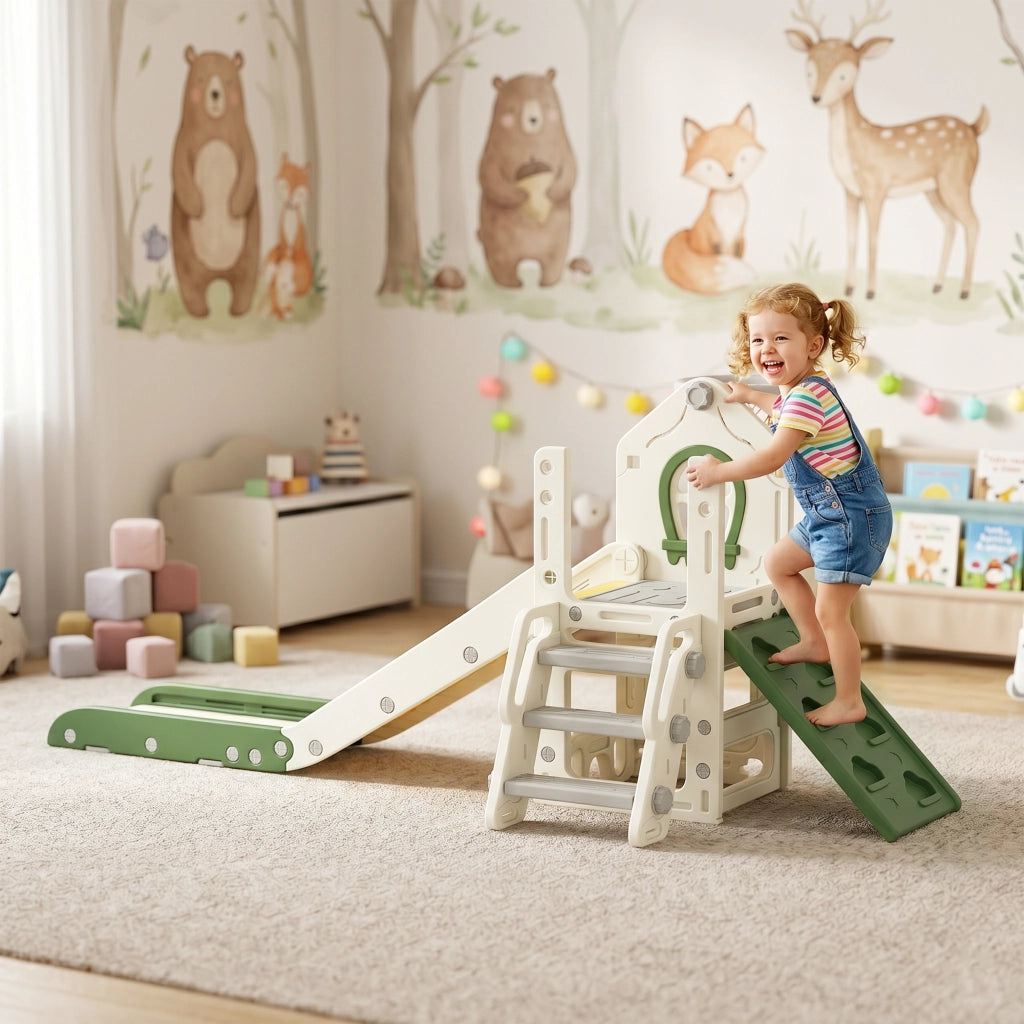 Scivolo 4 in 1 per Bambini con Scala, Cestino da Basket e Contenitore ¨C Minimal ¨C Bianco