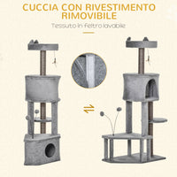 Albero Tiragraffi per Gatti 60x40x133 cm in Sisal e Peluche Grigio