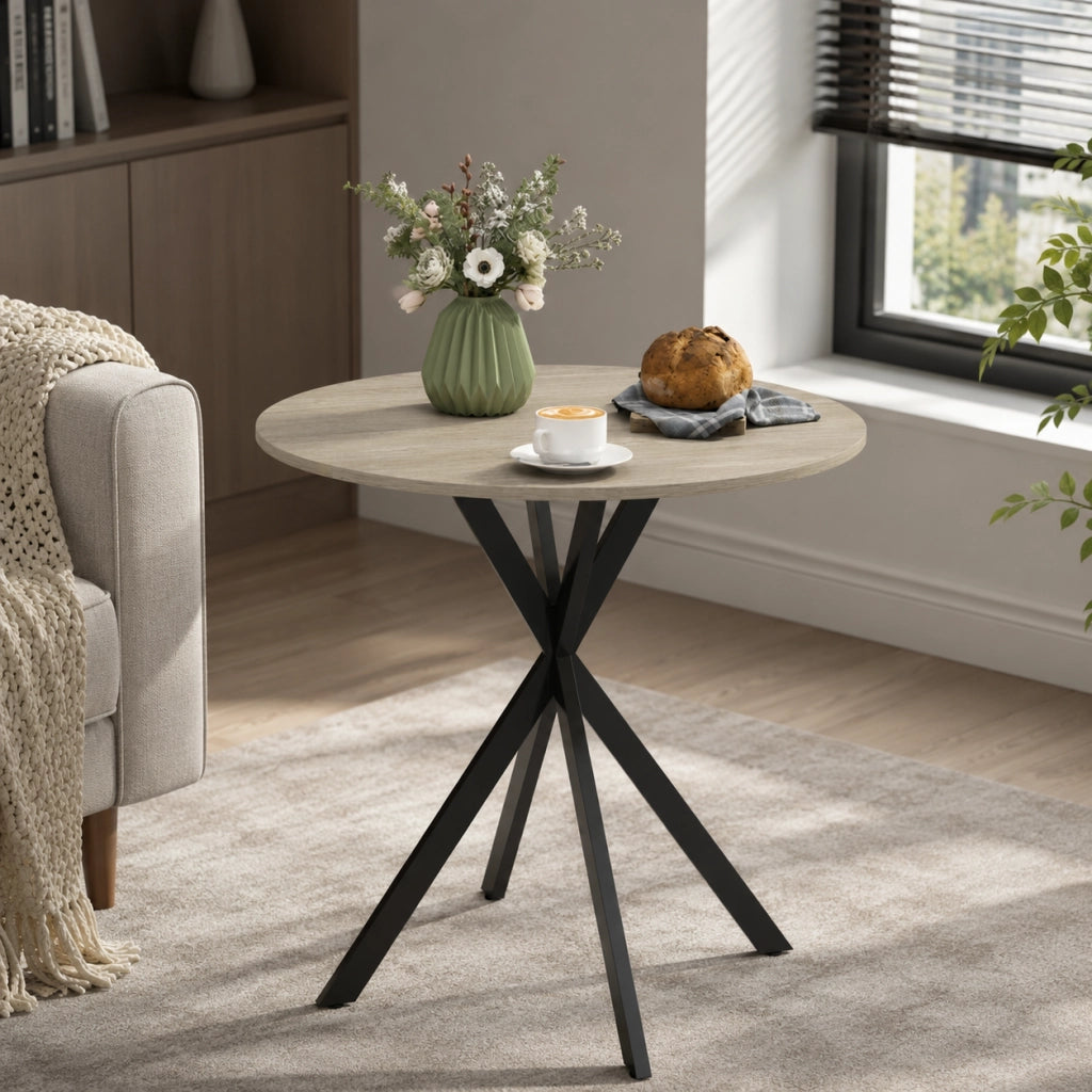 Tavolo da pranzo rotondo ?80 cm con gambe in acciaio; legno; naturale