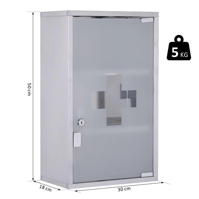 ARMADIETTO MEDICINALI 50X30X18CM CASSETTA MOBILE BAGNO PRIMO SOCCORSO IN ACCIAIO INOX CON SERRATURA