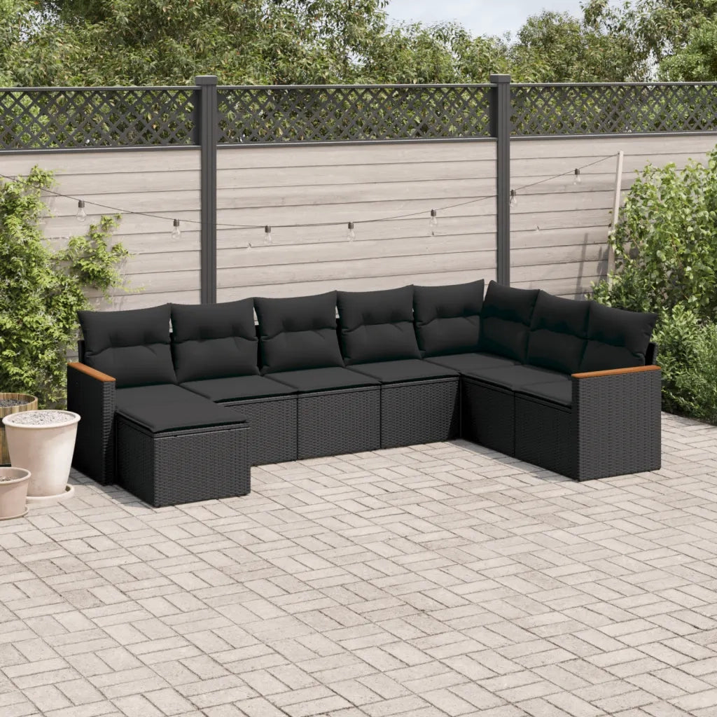 Set Divani da Giardino con Cuscini 8 pz Nero in Polyrattan 3258646