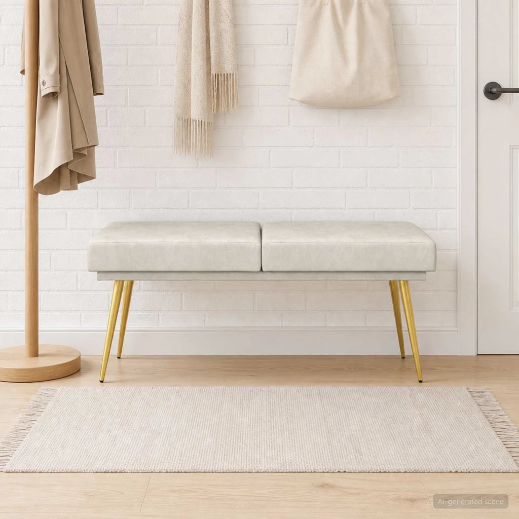 Panchina a doppio strato Crema 120 x 45 x 46 cm Velluto 42038593
