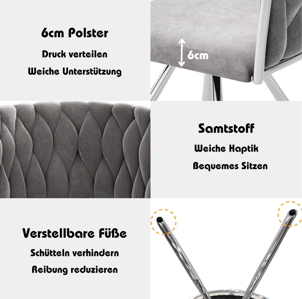 Set di 2 sedie da pranzo girevoli 360° in velluto grigio con struttura in metallo